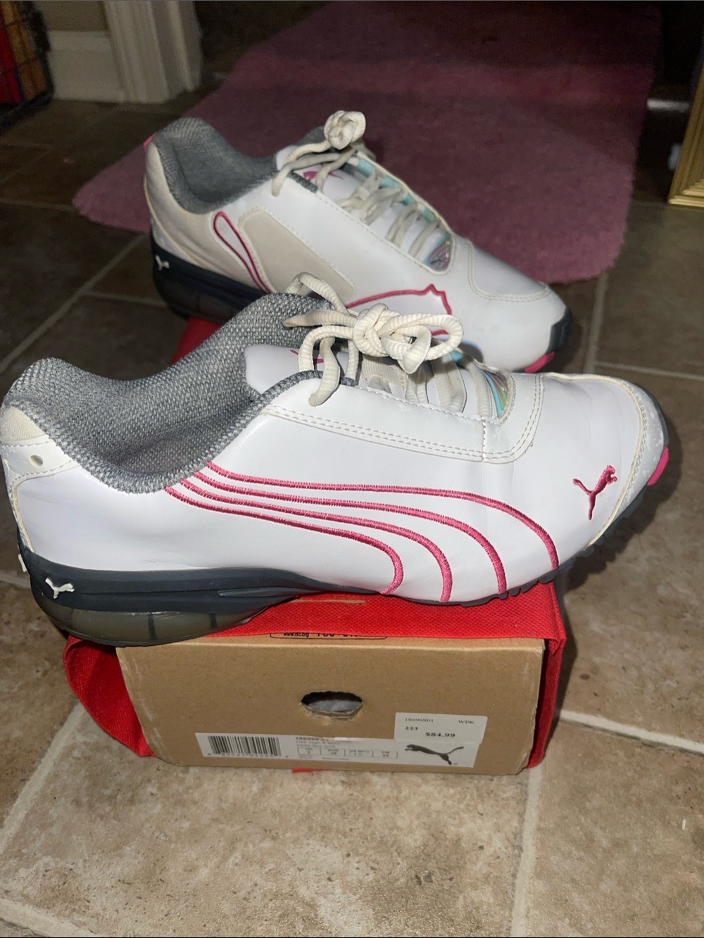 Puma White Sneakers with Pink Accents